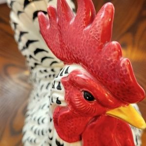 Fitz and Floyd 16" tall ceramic chicken (Hen)  main colors: white, black and red